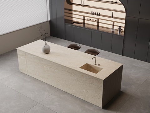 现代意式吧台 岛台su模型