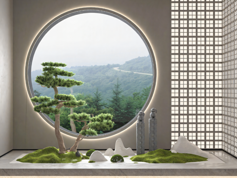 新中式枯山水_植物_庭院景观_景观小品su模型