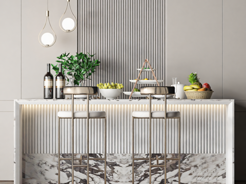 现代吧台_吧椅_果盘su模型