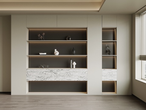 现代极简置物柜 书柜su模型