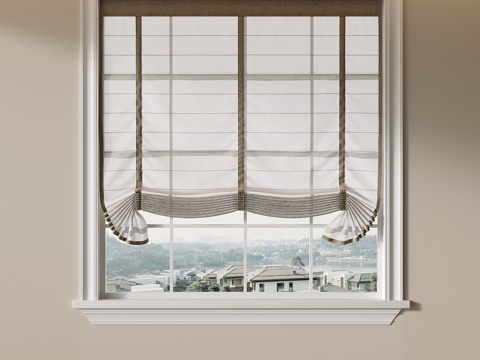 现代亚麻罗马帘 折叠帘 升降百叶帘 卷帘su模型