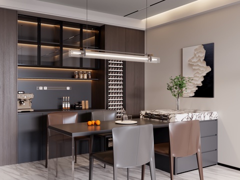  意式现代简约餐厅3d模型 