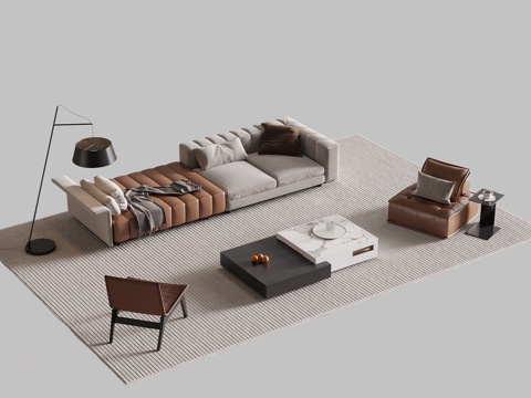  现代简约沙发茶几组合3d模型 