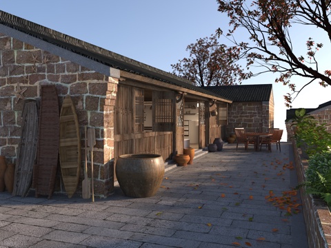 新中式海岛民宿 海岛主题民宿 海岛风情小卖部 渔村 风情小店3d模型