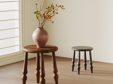 法式中古凳子 木凳 复古凳子su模型