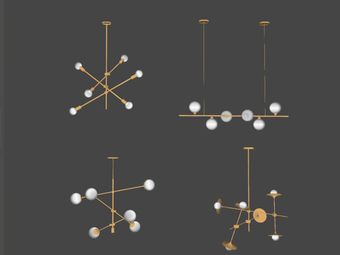 现代轻奢金属吊灯餐厅吊灯 金属吊灯 餐厅吊灯 多头吊灯su模型