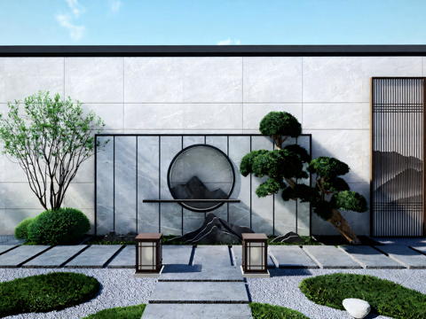 现代庭院花园su模型