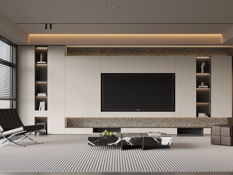  现代意式客厅 电视背景墙 沙发茶几组合3d模型 