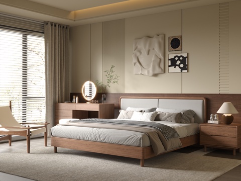 现代中古风家居卧室su模型