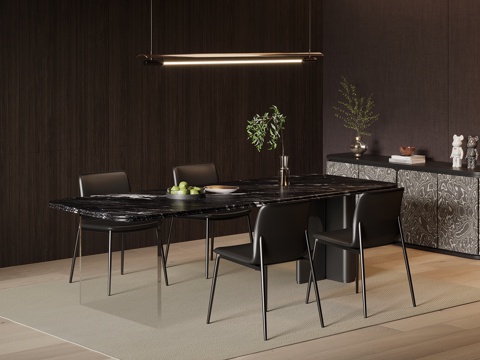  现代意式餐桌椅su模型 