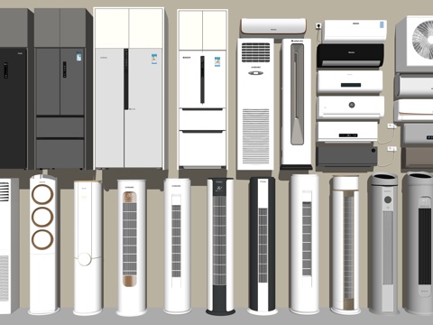 现代立式空调外机挂式空调双开门冰箱su模型su模型