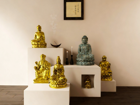 新中式禅意雕塑 佛像摆件 鎏金佛像 青铜质感佛像su模型