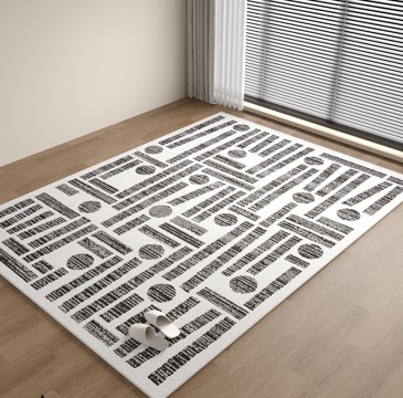 现代中古风黑白地毯黑白条纹方地毯su模型