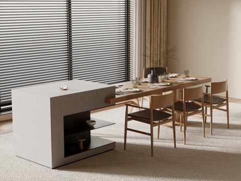 侘寂风岛台 餐桌椅su模型