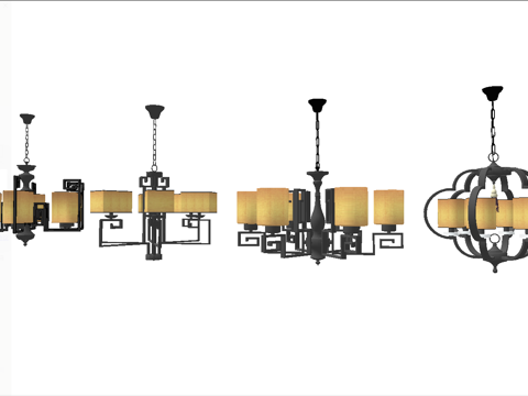 新中式吊灯su模型