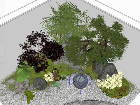 中式庭院花园_廊架_枯山水_禅意小品园林su模型