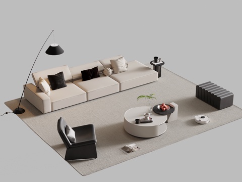  现代意式沙发茶几组合3d模型 