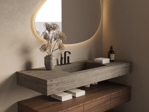 侘寂风浴室柜 洗手台su模型