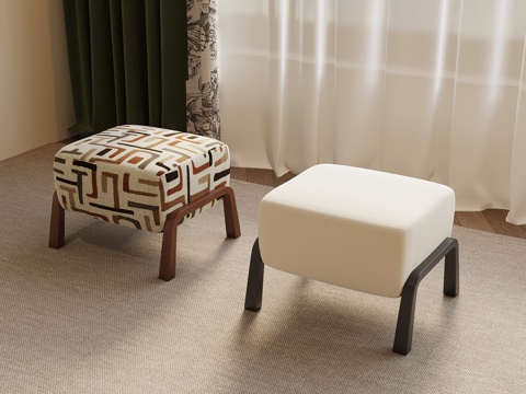  现代中古换鞋凳 沙发凳 梳妆凳 矮凳3d模型 