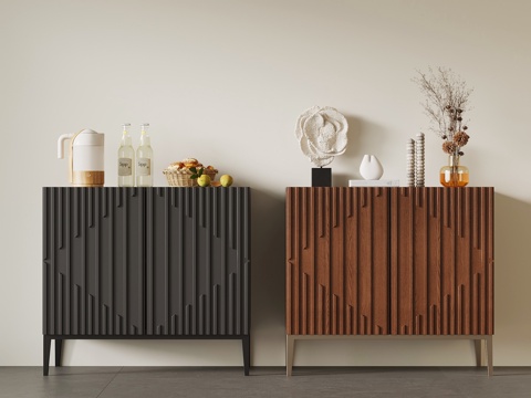 现代中古玄关柜 备餐柜 复古玄关柜su模型