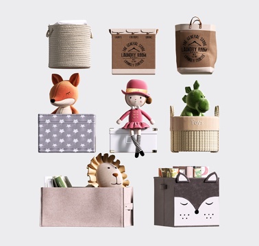 现代儿童收纳筐 毛绒玩具收纳袋 编制收纳筐su模型