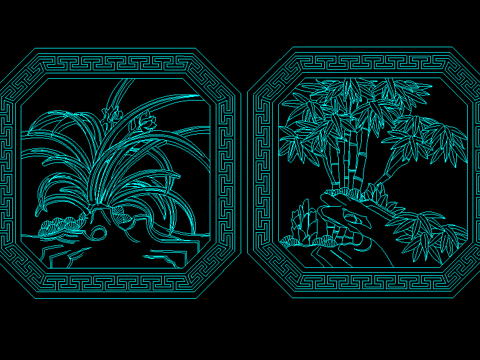 八角形梅兰竹菊透窗cad施工图