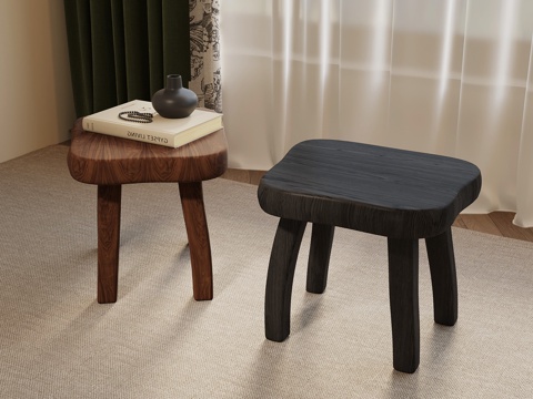 现代中古凳子 木凳 复古凳子su模型