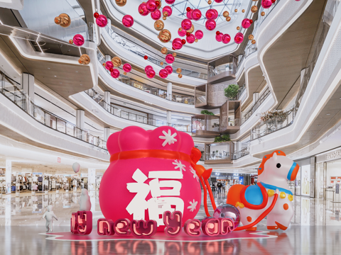 商场中庭春节美陈 商场中庭马年装饰 国潮春节马年装饰 网红春su模型