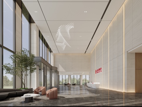  现代办公大堂 银行总部办公大堂3d模型 