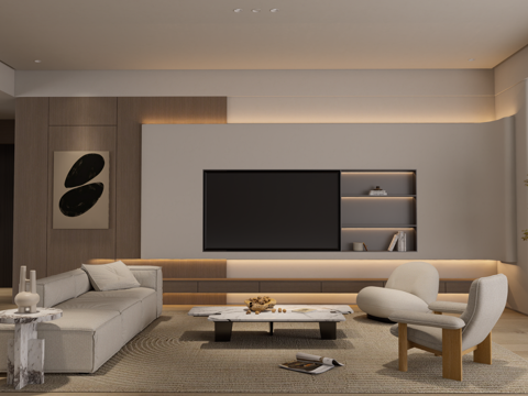 现代极简客厅免费su模型