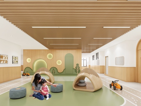 现代幼儿园内部_幼儿园走廊_幼儿园大厅_幼儿园教室_幼儿园活su模型