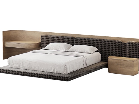 MINOTTI现代意式双人床 宽靠背双人床 悬浮床su模型