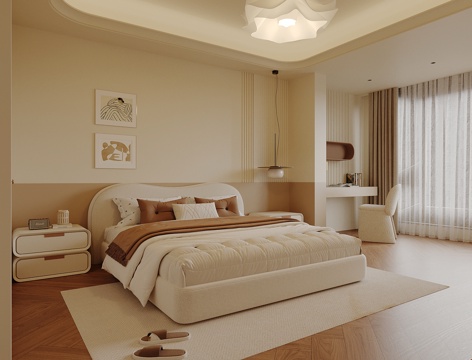 现代卧室 双人床su模型