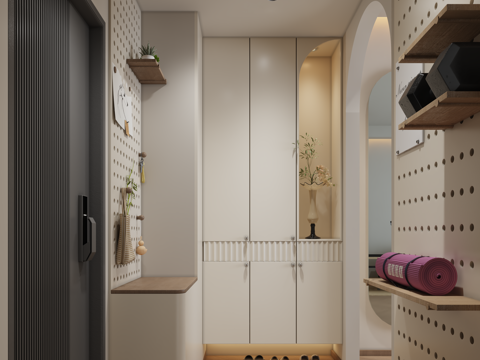  法式奶油玄关柜鞋柜3d模型 