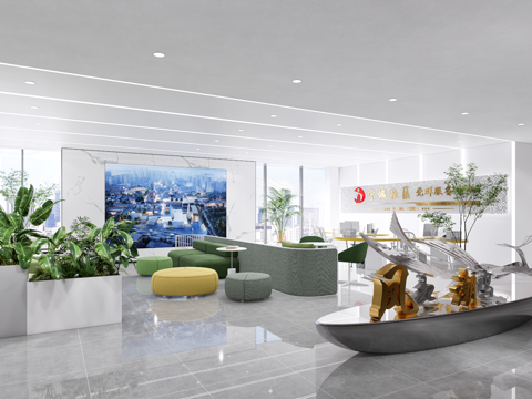 现代政务大厅 服务大厅 办事大厅 休闲接待 接待台 休闲区su模型