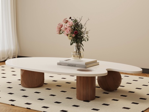 法式奶油茶几 异形茶几su模型