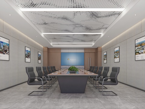 现代会议室_会议室桌椅su模型