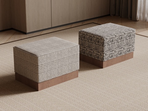 现代中古风沙发凳 布艺换鞋凳su模型