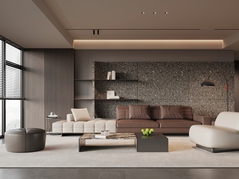 意式客厅 沙发茶几组合 背景墙su模型