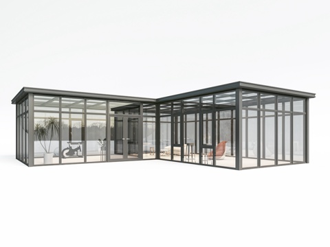 现代阳光房 玻璃房su模型