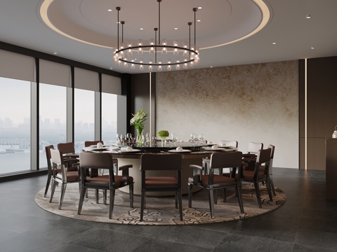  新中式包厢 餐桌椅3d模型 