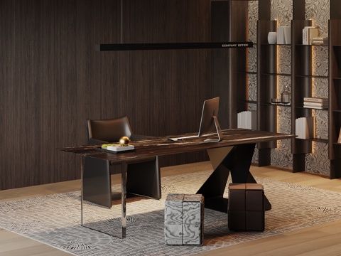 现代书桌椅 书柜 书架su模型