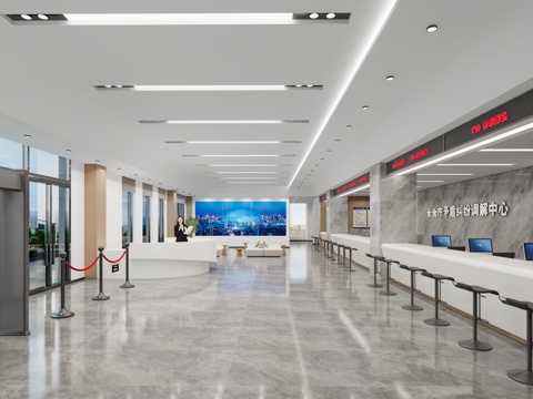 现代办公大堂_现代办事大厅_党群服务中心_办公大厅_办事大堂su模型