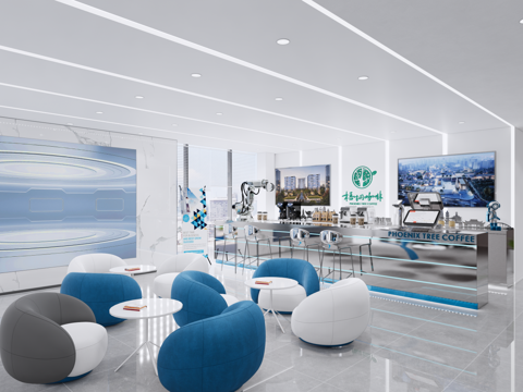 现代政务大厅 服务大厅 办事大厅 休闲接待 接待台 休闲区su模型