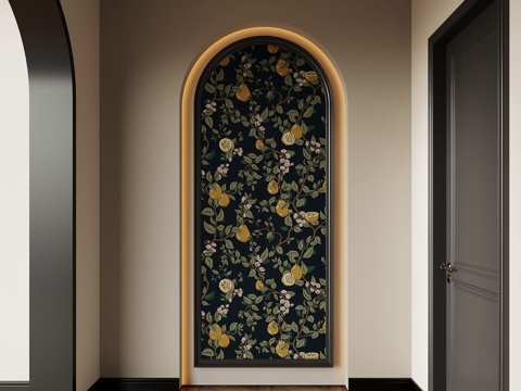 法式玄关 法式挂画法式装饰画 复古风抽象画 圆弧挂画su模型