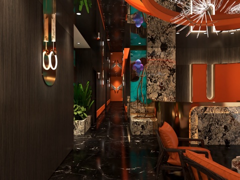  足疗店大厅3d模型 