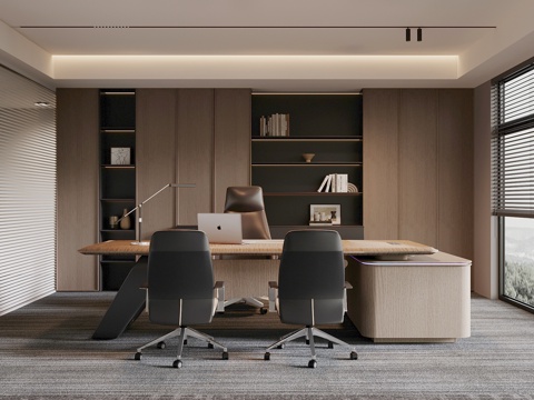 经理办公室 老板桌椅 书柜su模型