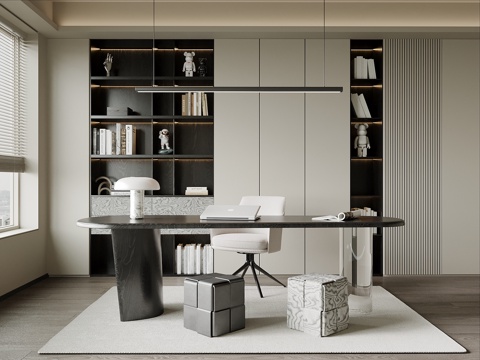 现代书房 书桌椅 书柜su模型