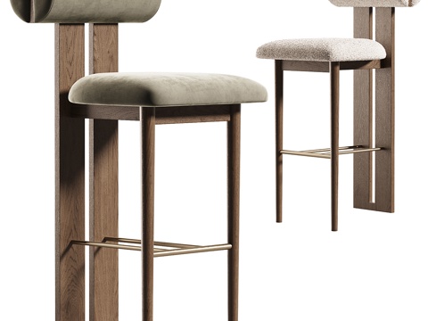 Norr11 侘寂中古风吧椅组合 吧台椅 软包布艺吧椅su模型