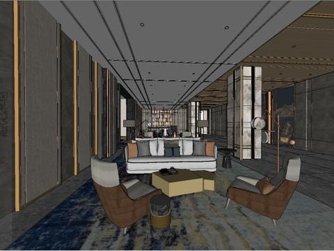 现代轻奢会所su模型